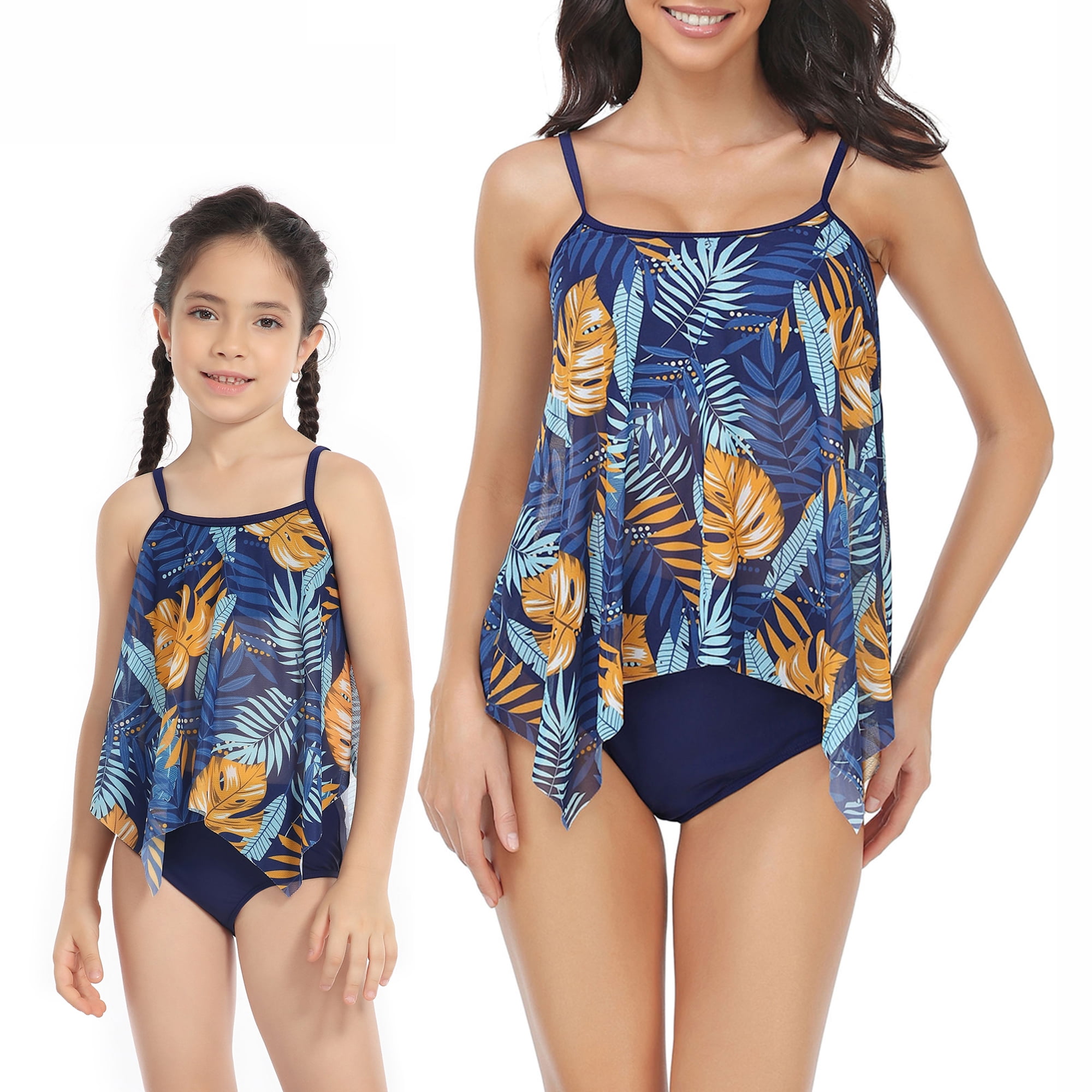 Family Matching Swimwear Two Pieces Tankini Set Women Girls Swimsuit