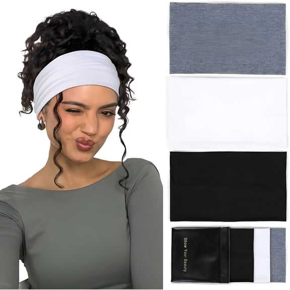 TELOLY Wide Headbands for Women - Non-Slip Thick Boho Elastic Hair Bands, Stretchy Sweat Headbands for Workout, Running, and Work - 3 Pack