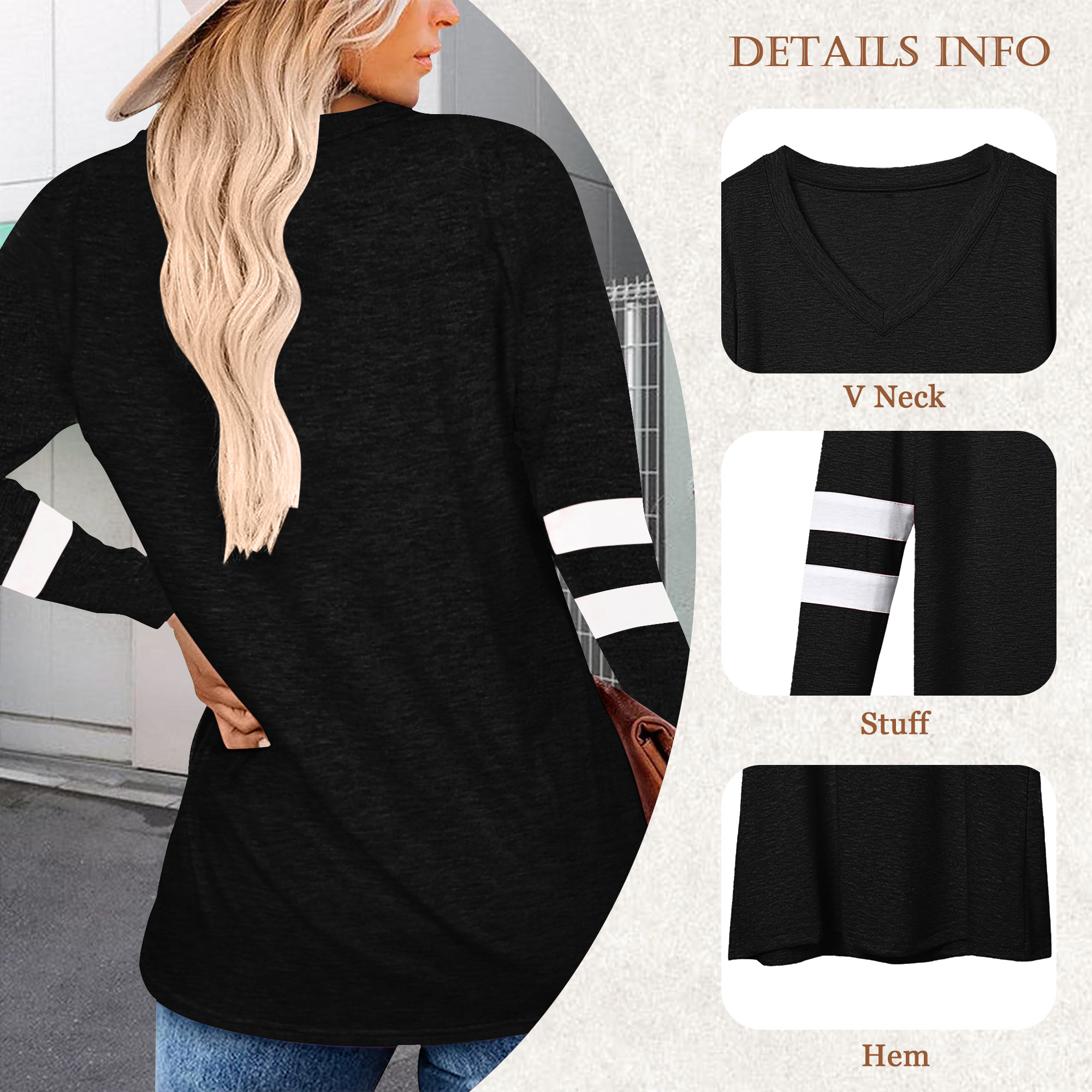 Temofon Women's V-Neck Color Block Pullover Top photo 2