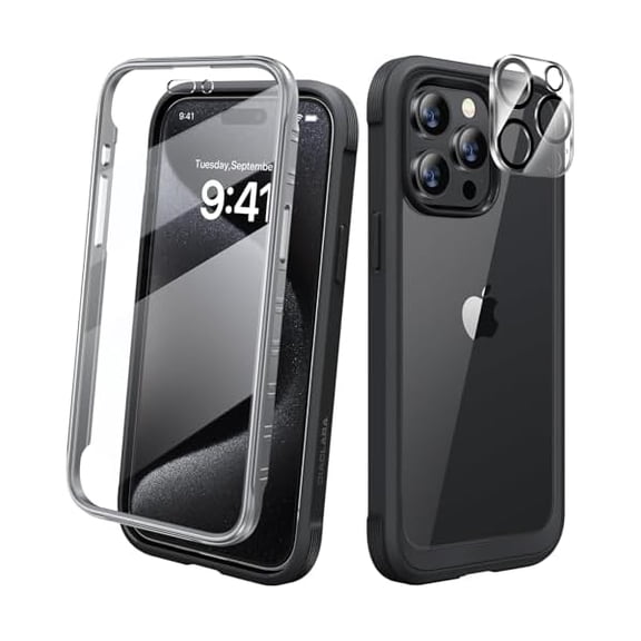 Eryueer Designed for iPhone 15 Pro Case, [Military-Grade Drop Proof] Full-Body Bump Case with Built-in Shockproof Screen Protector, [Camera Lens Protector] Phone Cover for iPhone 15 Pro 6.1"