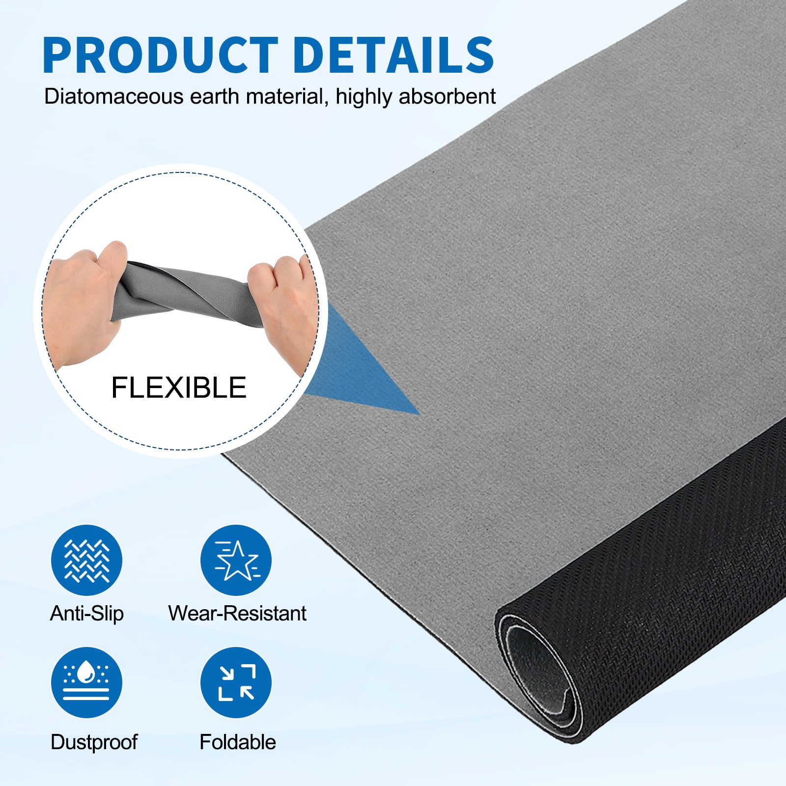 Washer and Dryer Top Protector Mat 24" x 16" - Non-Slip, Quick Drying Rubber Washing Machine Top Cover Pad for Home Kitchen Laundry Room, Light Gray