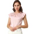 thumbnail image 1 of INSPIRE CHIC Women's Cut Out Keyhole Back Straight Solid Pleated Cap Sleeve Blouse, 1 of 6