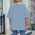 thumbnail image 3 of DuoJiaJ Striped Color Block Oversized Short Sleeve T Shirt For Women Casual Summer Tee Top Women’s Button-Down Shirts Blue, 3 of 4