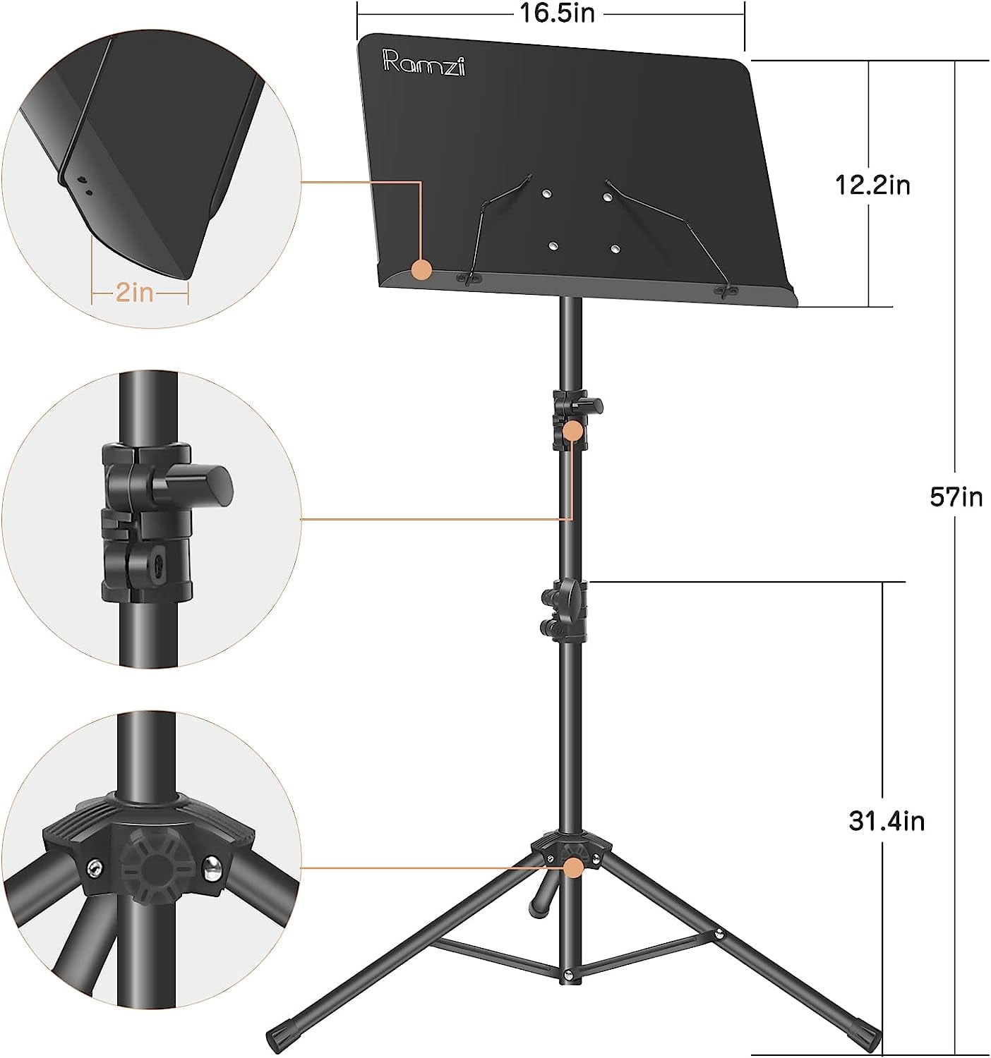 Music Stand For Sheet Music 5 In-1 Dual-Use Desktop Book Stand , Music Stand Light, Carrying Bag, Sheet Music Clip