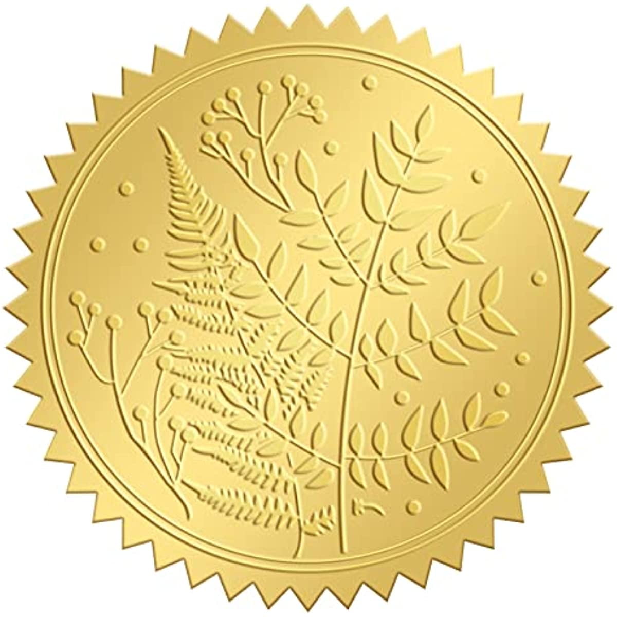 Gold Foil Sticker Fern Leaf 100pcs Certificate Seals Gold Embossed Round  Embossed Foil Seal Stickers for Envelopes Invitation Card Diplomas Awards  Graduation Celebration 