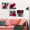 thumbnail image 3 of Red Wall Decor for Bedroom Red Bathroom Accessories Black and White Canvas Wall Art Rose Pictures for Living Room Home Decor Flower Painting Couples Bedroom Kitchen Modern Artwork 12x12"4Pcs/Set, 3 of 6