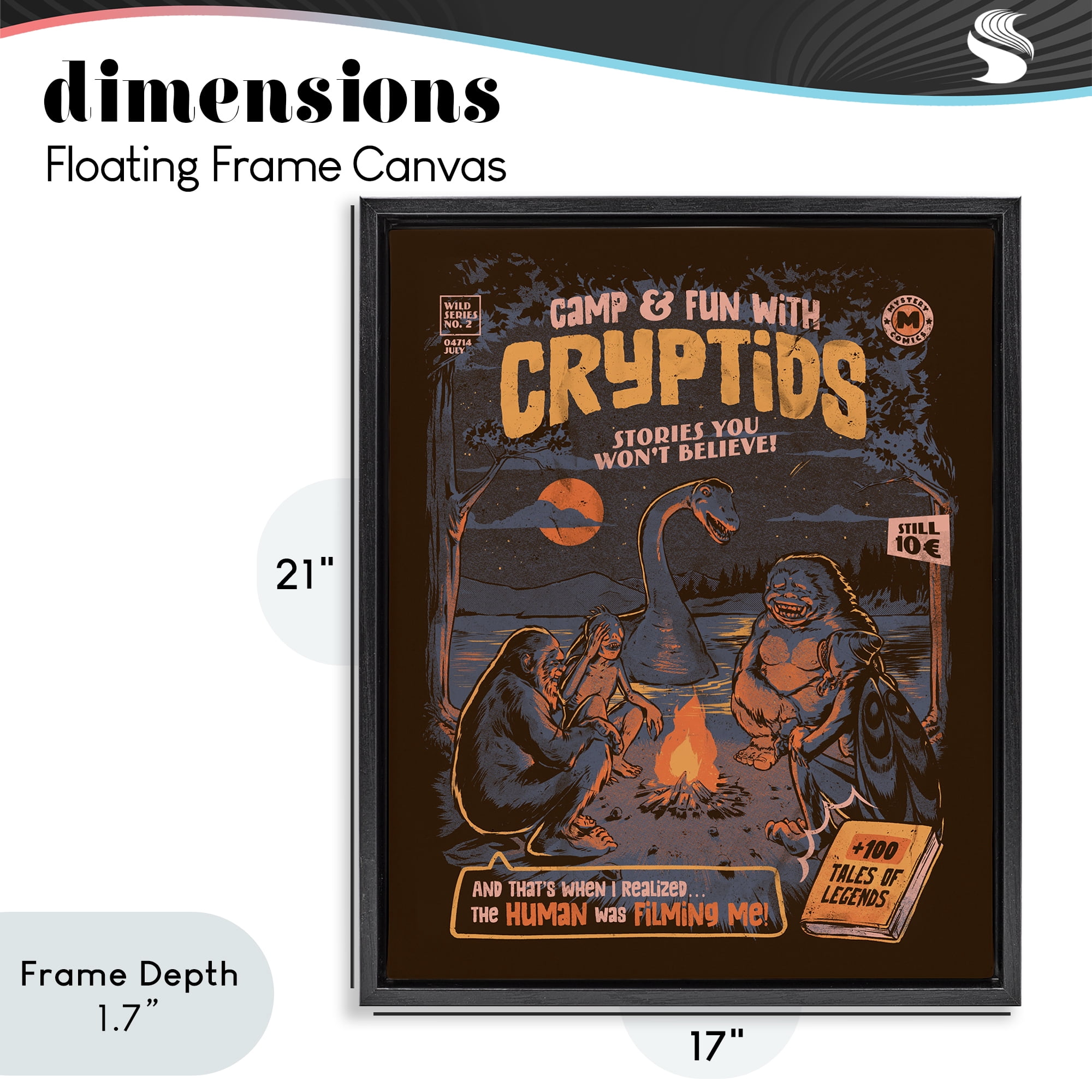 Stupell Industries Cryptid Camp Humor Black Framed Floater Canvas Wall Art, design by EduEly Designs