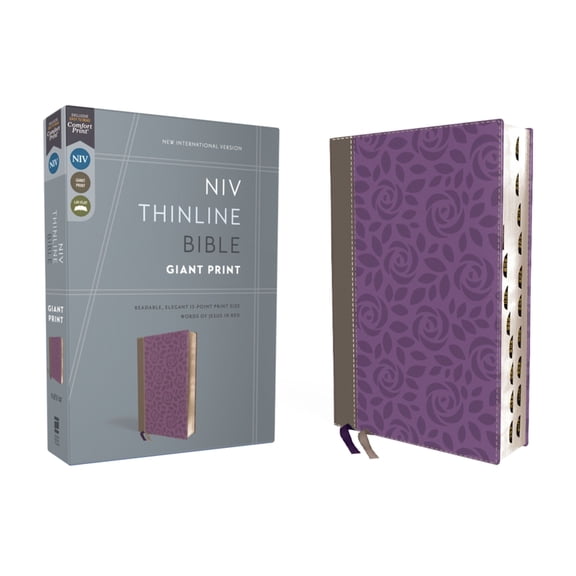 Niv, Thinline Bible, Giant Print, Leathersoft, Gray/Purple, Red Letter, Thumb Indexed, Comfort Print (Hardcover)