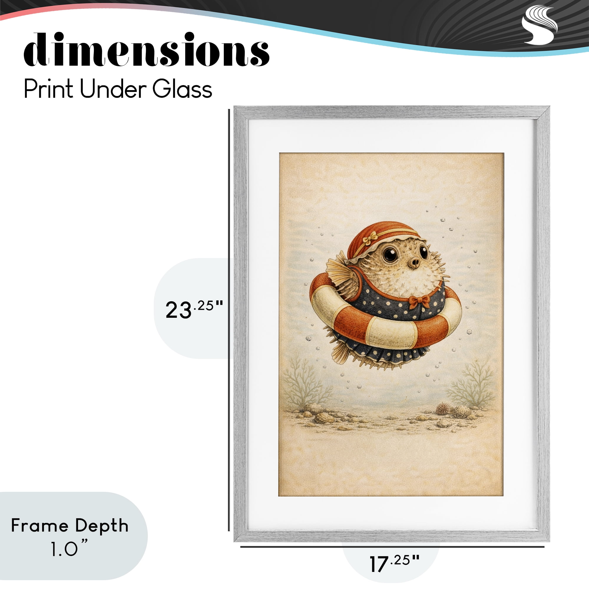 Stupell Industries Pufferfish Of Maritime Bathing Society Gray Framed Print Under Glass, design by Grotto Studios