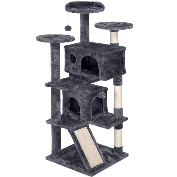 Yaheetech 55''H Cat Tree Condo Kitten Tree Tower w/ 2 Condos & Fur Ball