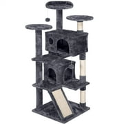 Yaheetech 55''H Cat Tree Condo Kitten Tree Tower w/ 2 Condos & Fur Ball & 3 Round Platform & Ladder for Kittens/Small Cats, Dark Gray