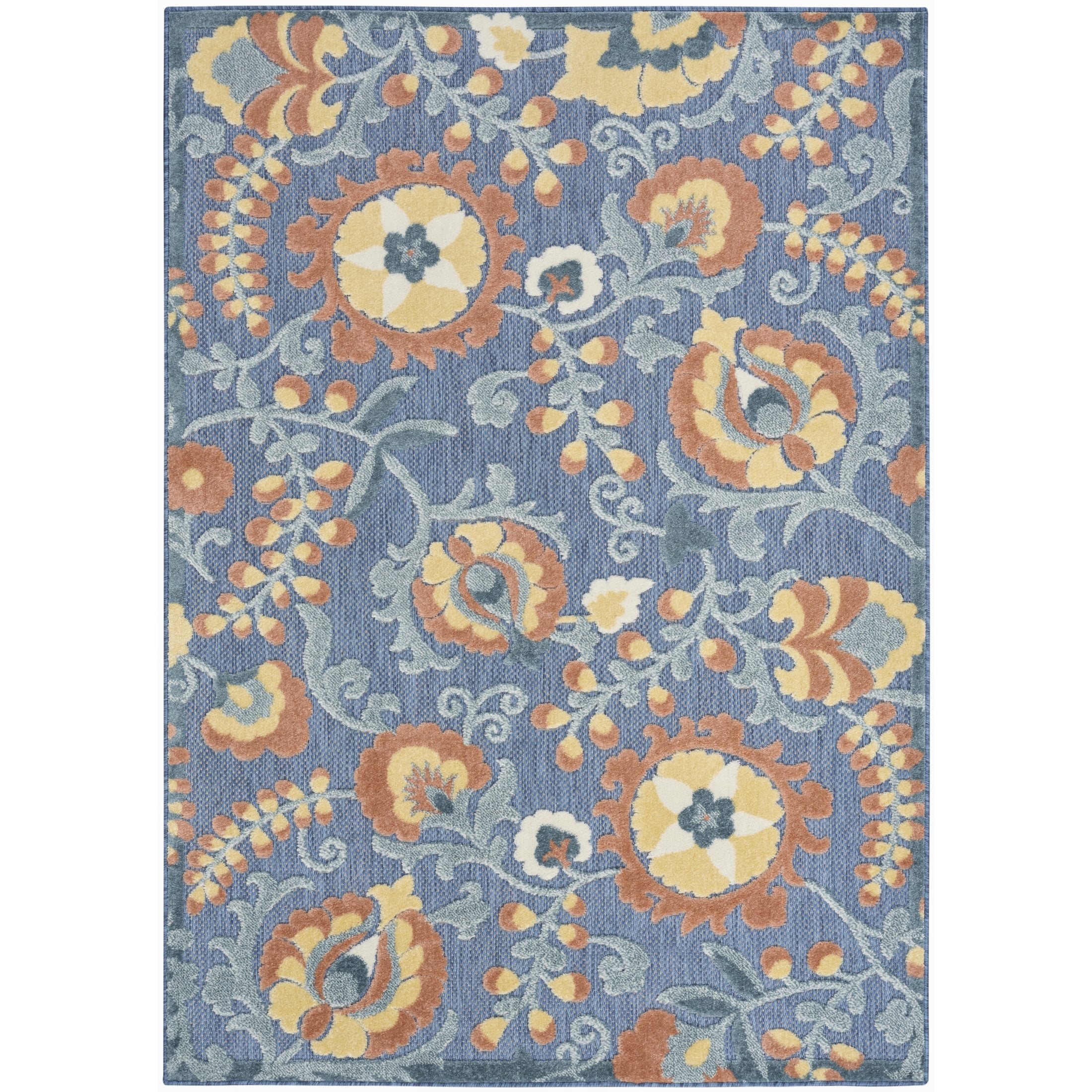 Nourison Aloha 9' x 12' Blue Rose Farmhouse Rug