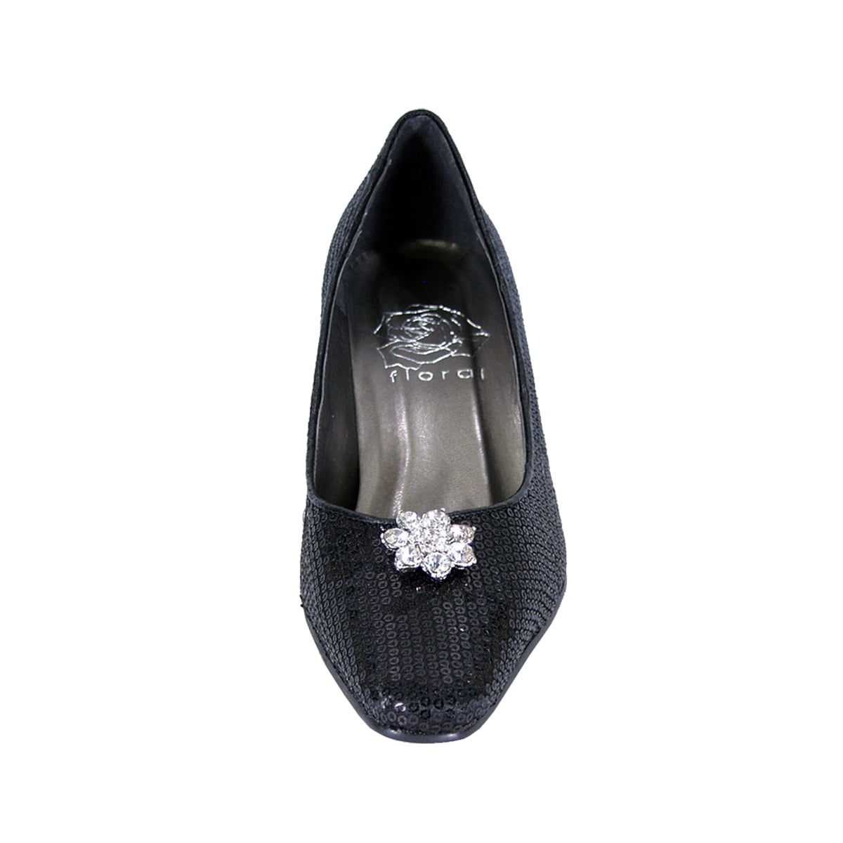 FLORAL Ada Women Wide Width Sequins Vamp and Rhinestone Ornament Pumps BLACK 5