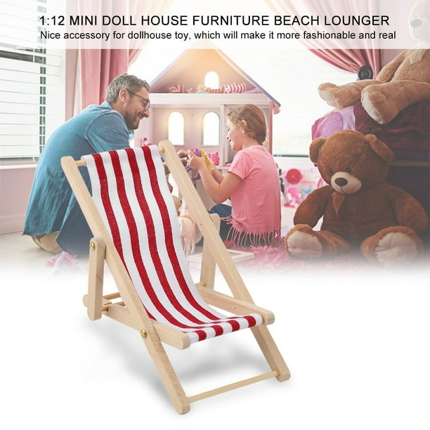Domqga Mini Beach Chair Dollhouse Accessories Mini Furniture Foldable Beach Chair for 1 12 Scale Doll Dollhouse Beach Chair