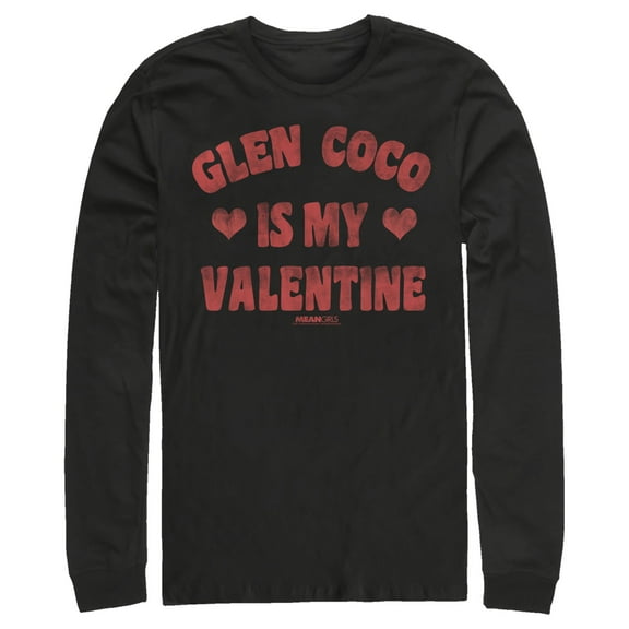 Men's Mean Girls Distressed Glen Coco Is My Valentine Long Sleeve Shirt Black 2X Large
