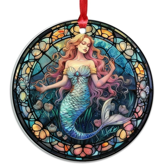 AatoeaX Stained Glass Mermaid Ornament: Intricate Art, Transparent Acrylic, Hanging Decor for Fantasy Fans, Art Lovers & Home Accents