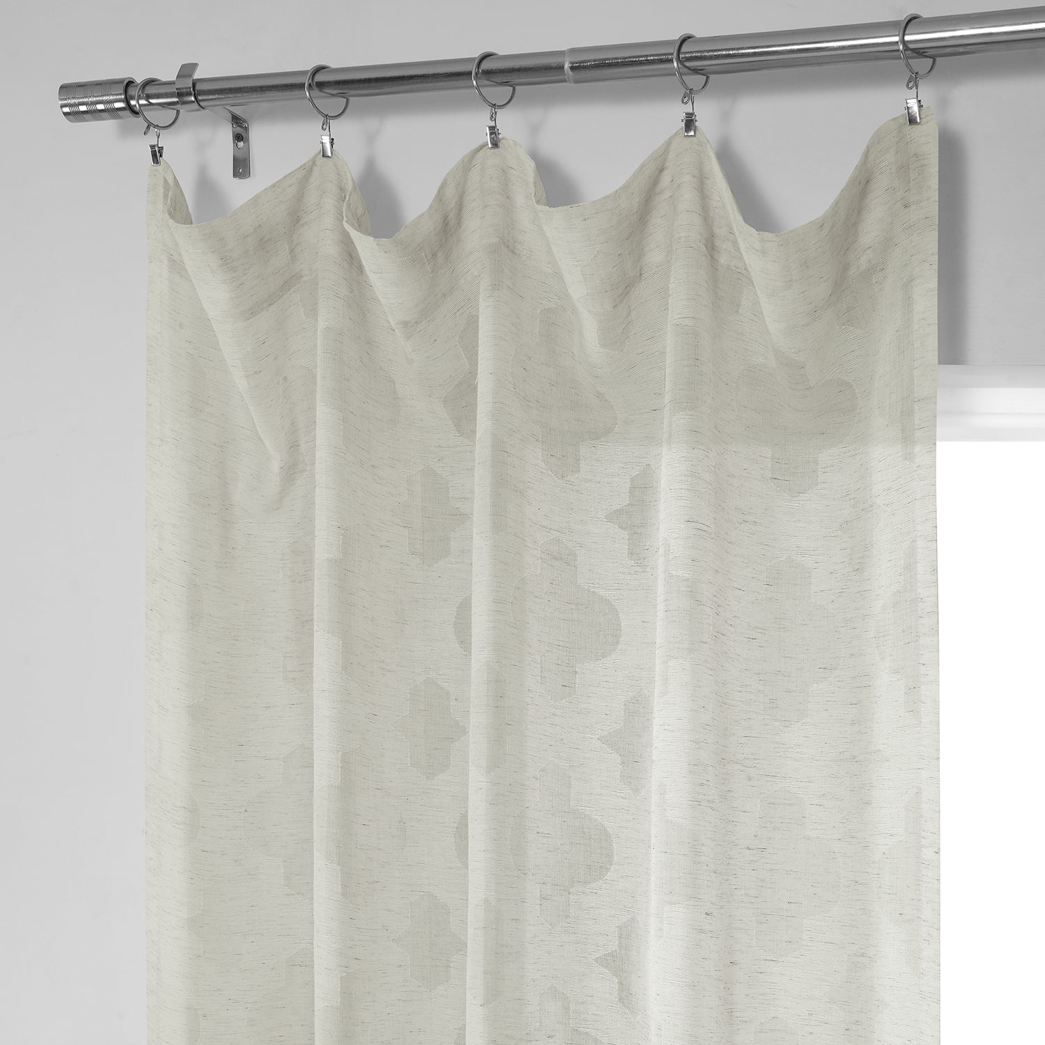 Calais Tile Patterned Faux Linen Sheer Curtain (1 Panel), Calais Tile, 50W X 84L