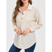 Cuteduck Womens Waffle Knit Tops Henley Casual Shirts Long Sleeve V Neck Solid Color Casual Tunic Tops S-XXL