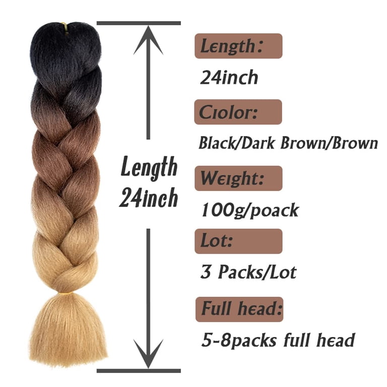Ombre Brown Braiding Hair Extensions 24 Inch 3 Packs  display picture 2