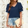 thumbnail image 2 of Atogsazn Women's Short Sleeve V Neck Blouses Shirts Dressy Casual Loose Blouses Ladies Summer Tunic Tops Blue S, 2 of 4