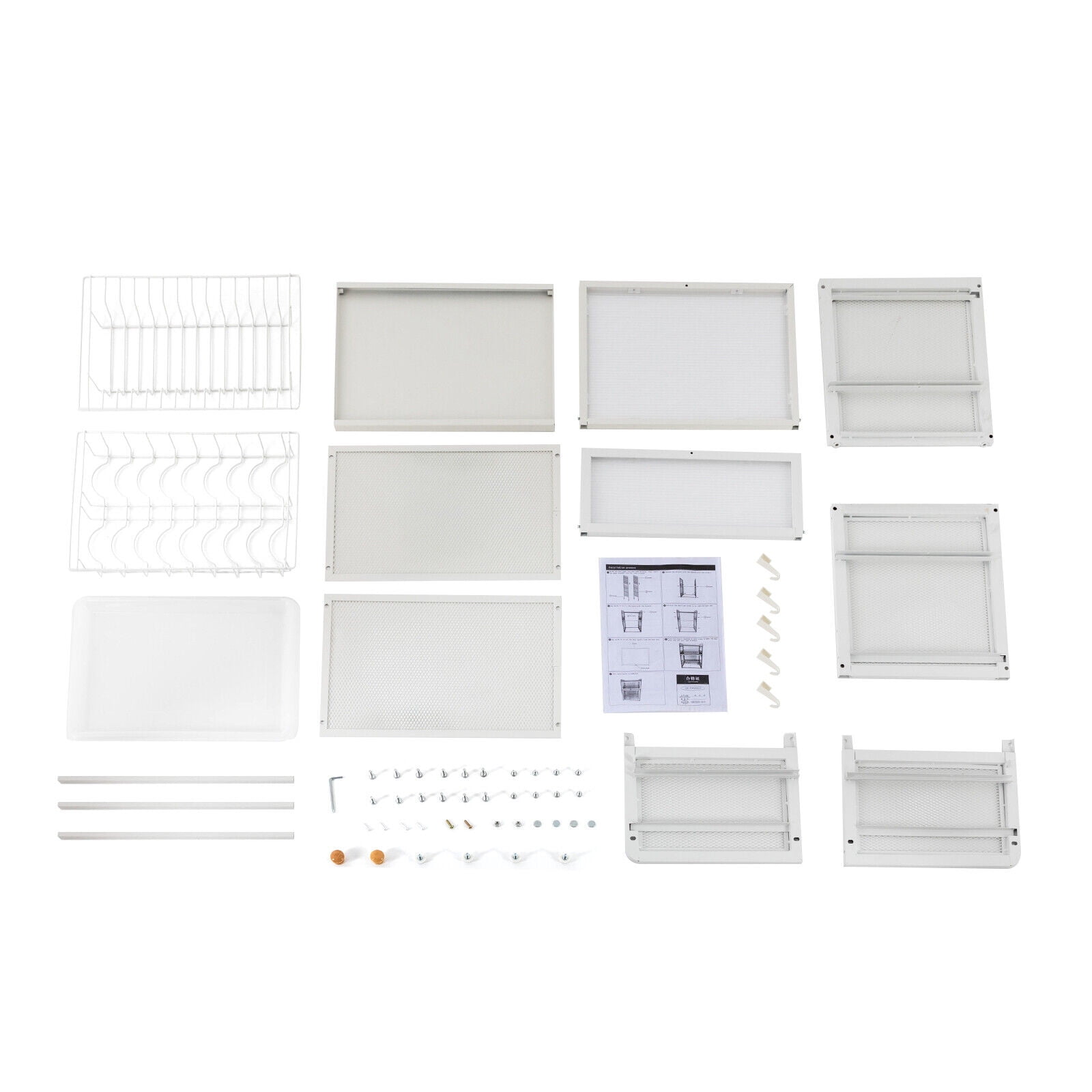 3-Tier Dish Drying Rack with Pull-Out Drain Tray – Durable Carbon Steel Kitchen Organizer with Flip Door and Hooks for Plates, Bowls, and Utensils