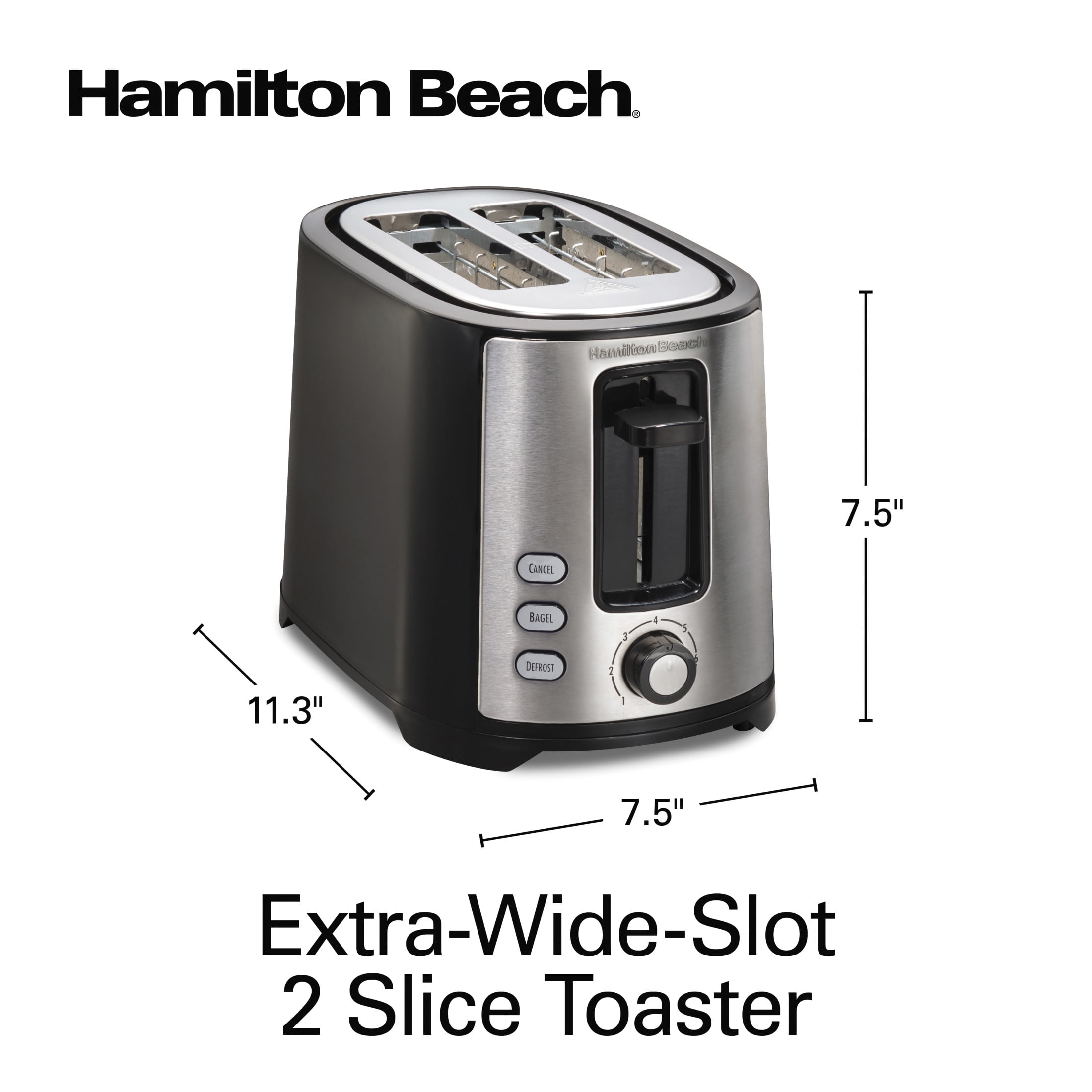 Hamilton Beach 2-Slice Bread and Bagel Toaster with Extra-Wide Slots and Drop-Down Crumb Tray, Black