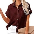 thumbnail image 4 of Summer Tops for Women 2024 Clearance! Mgmyaa Women Shirts Plus Size Collared Short Sleeve Tops Tops Button Loose T-Shirt Blouse Fashion Solid Color Fit Casual Tees, Shirts, 4 of 7