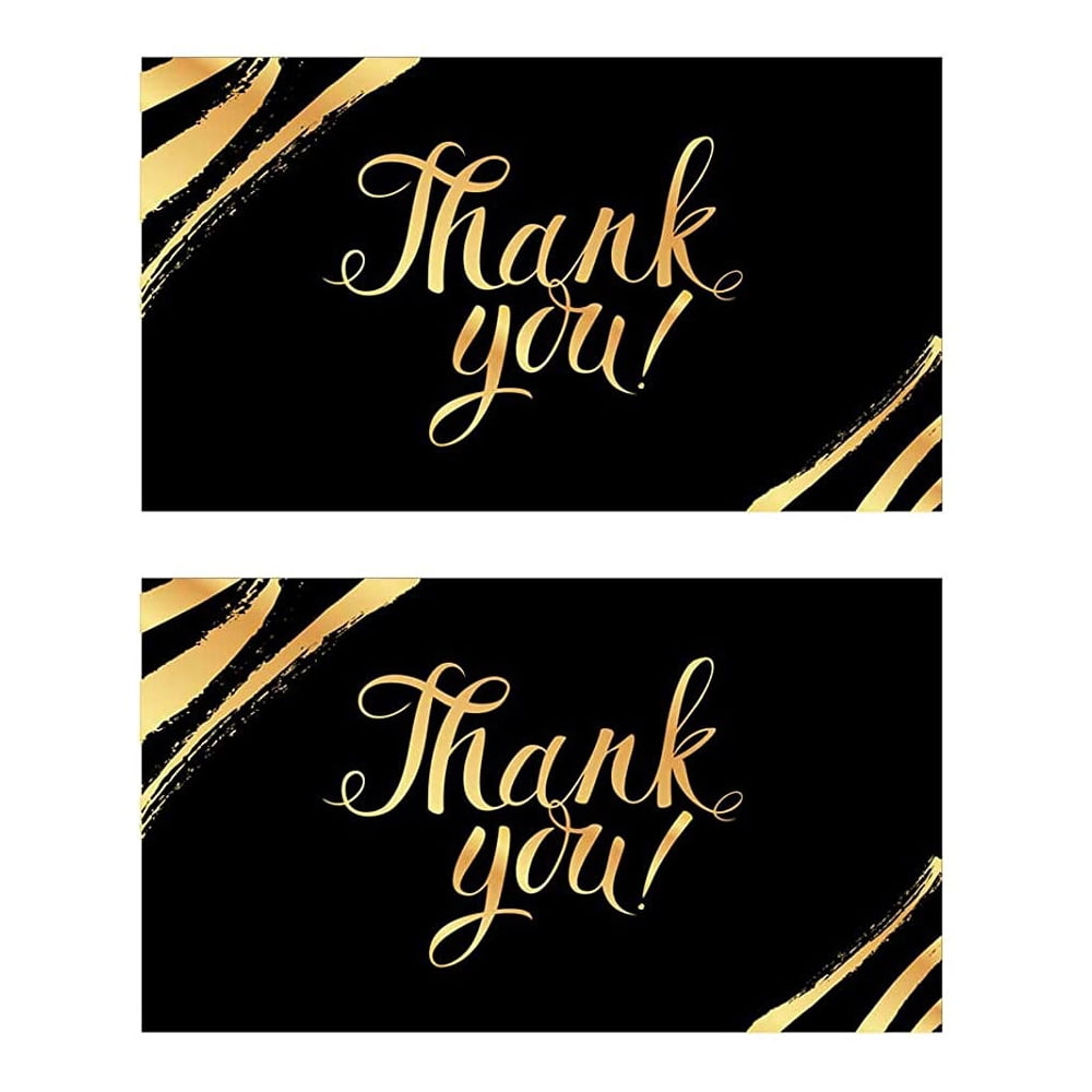 Mini Black Cards & Envelopes, 50 Black and Gold Cards, Thank You