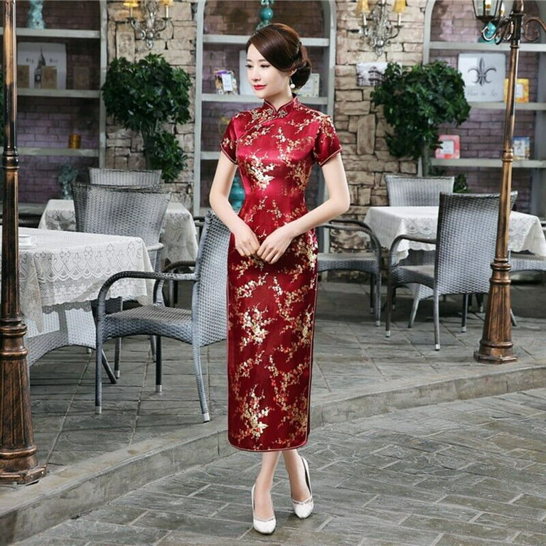 Chinese Traditional Women Long Qipao Cheongsam Wedding Evening Party Split  Dress