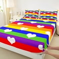 thumbnail image 3 of Manfei Cartoon Love Heart Twin Sheet Sets, Colorful Stripes Twin Fitted Sheet, Teens Boys Girls Kids Flat Sheet, Breathable Home Decor, 3pcs, 3 of 7