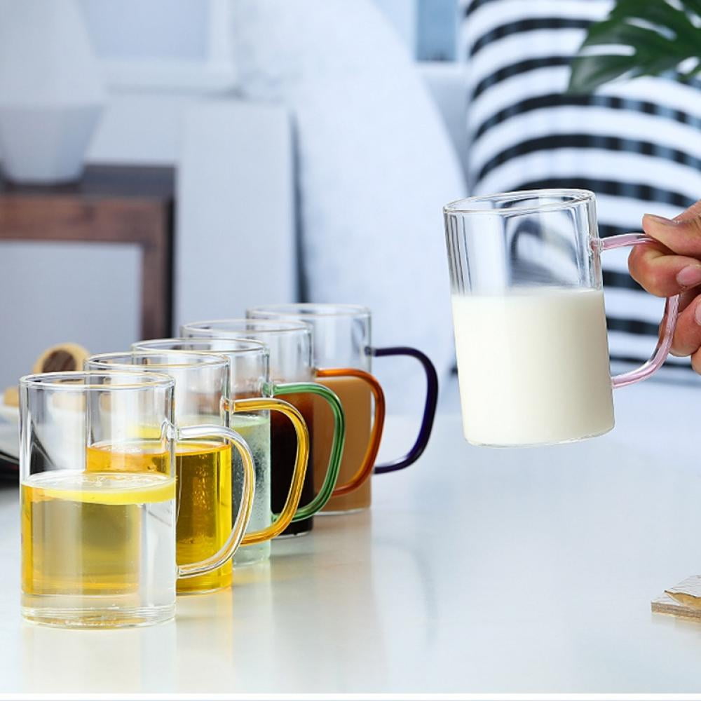 Glass Coffee Mugs, Large Wide Mouth Mocha Hot Beverage Mugs (10oz