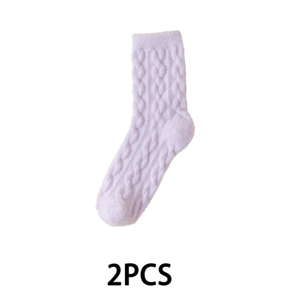 AUQ 2Pairs Socks Soft and Fluffy Fuzzy Socks,Anti-Slip and Friction-Free Thick and Warm Long Socks,Purple