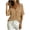 Khaki-01, variant on Women's Short-Sleeve One-Shoulder Blouse Collar Spaghetti Strap Button Front Top Chest Patch Pocket Rolled Cuffs Shirts