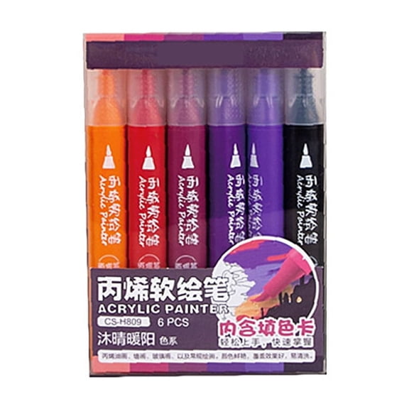 6 Color Acrylic Paint Pen with Brush Tip Marker Pen Acrylic Paint Marker for Drawing Scrapbooking Card Making Journaling