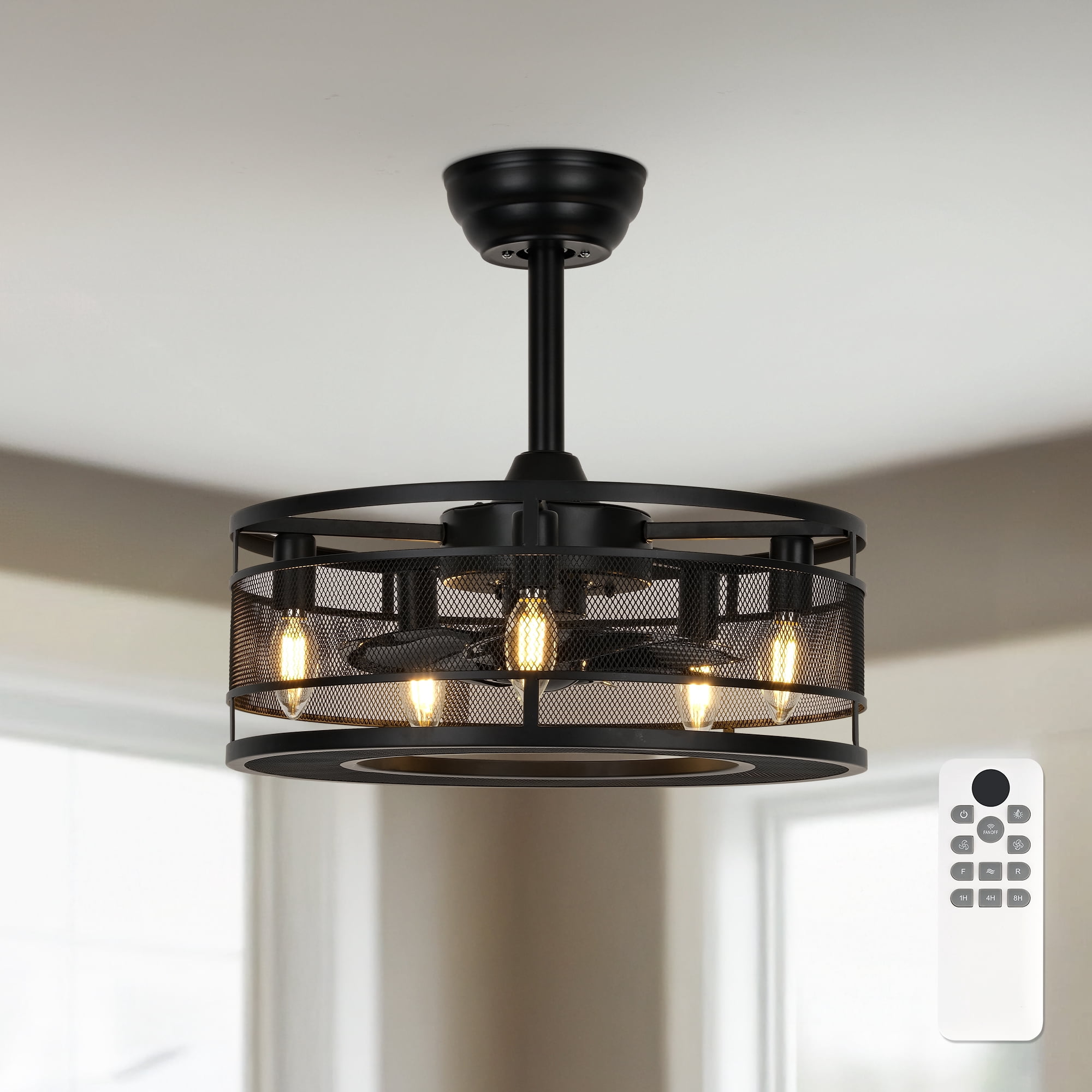 Ltmate 18-Inch Black Low Profile Ceiling Fan with Light, Indoor Use, 100-240V