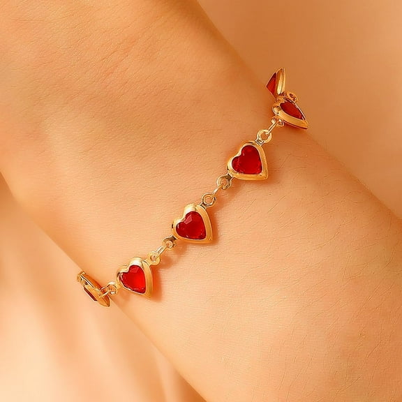 1Pc Brass Heart Link Bracelets Red Heart Charm Bracelets Golden Chain Bracelets for Women Elegant Gifts DIY Personalized Jewelry 6-1/4 inch(16cm) Golden