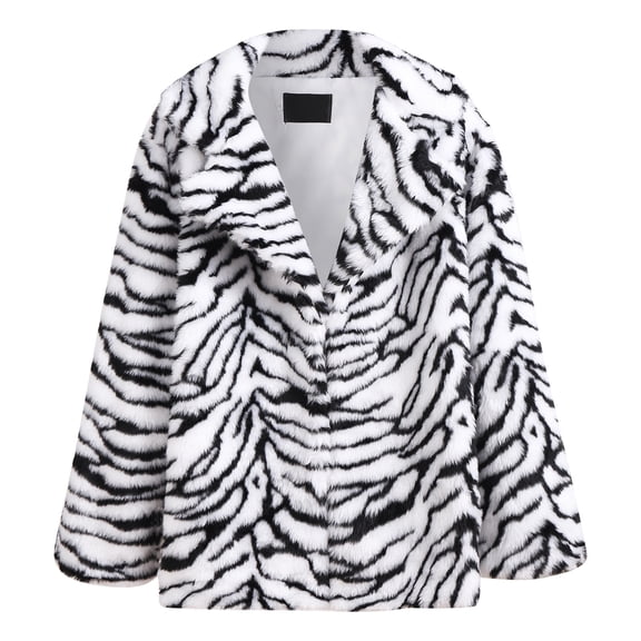 VNKIDY Women's Coat Autumn Winter Tiger Print Fuzzy Blazer Long Sleeve Collared Zipper Coat For Casual Daily Streetwear Activities Fashionable Outerwear