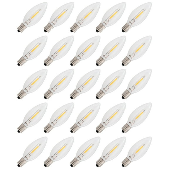 25 Packs LED Replacement Light Bulbs for Electric Candle Lamps, Window Candles, Chandeliers - 7 Watt Equivalent Candelabra, Clear, Steady Burning, 120v 7w Bulb