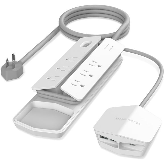 Monster Power Center Vertex Surge Protector, 6 AC Outlets, 2 USB-A & 1 USB-C Port, Detachable USB Power Strip
