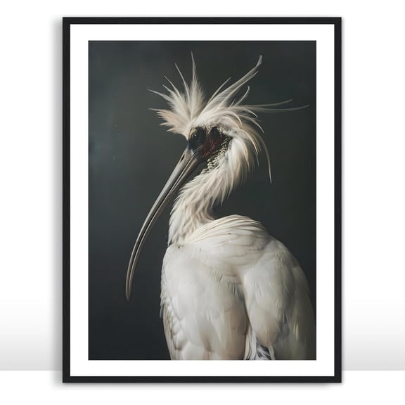 Moonow7 White Spoonbill Bird Poster in Vintage Minimalist Style, Large Wall Art Prints for Living Room and Bedroom Decoration, Nature-Inspired Artwork for Office, Unframed, Size 16x20 / 40x50 cm