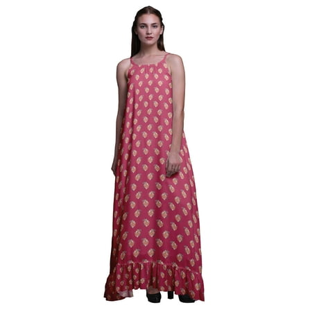 

Bimba Pink Floral Ranunculus Tango Nightwear For Women Printed Nightgown Spaghetti Strap Maxi Dress Sleepwear XXX-Large