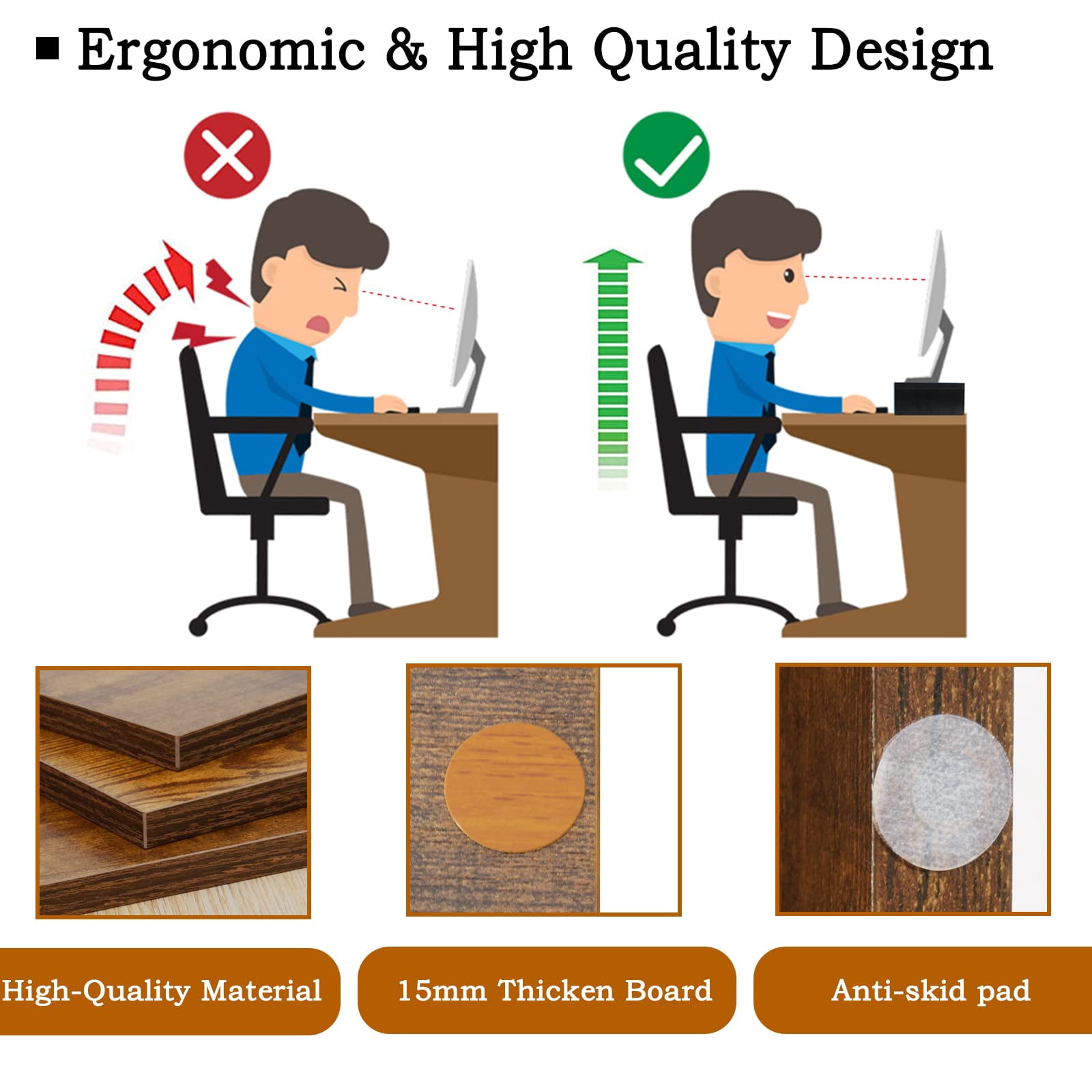 Monitor Riser - 2 Pack  Rustic Brown Wood Adjustable Stand For 2 Monitors/laptop/pc