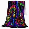 thumbnail image 2 of Neon Surreal Fantasy Art, Warm Flannel Blanket for Sunroom and Reading Nook with Detailed Print, Garden Lovers Housewarming Gift, Fantasy Home Decor, 2 of 9