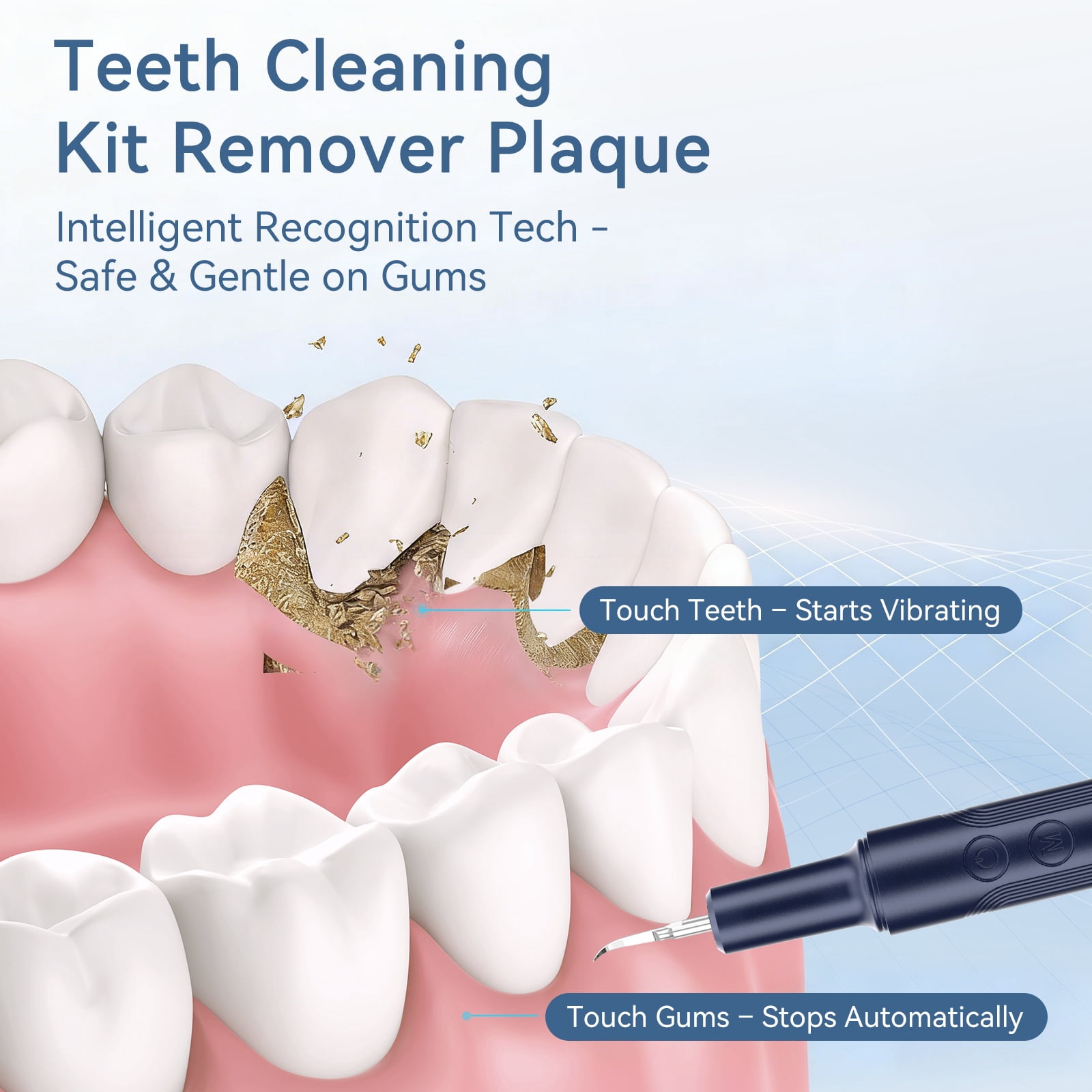 Hulmay Plaque Remover for Teeth, 5 Modes Electric Tartar Cleaner, Rechargeable Dental Cleaning Kit with 4 Replaceable Heads & LED Light for Adults and Kids