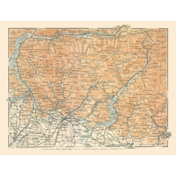 Historic Map - Bergamo Alps Italy - Bertarelli 1914 - Vintage Wall Art