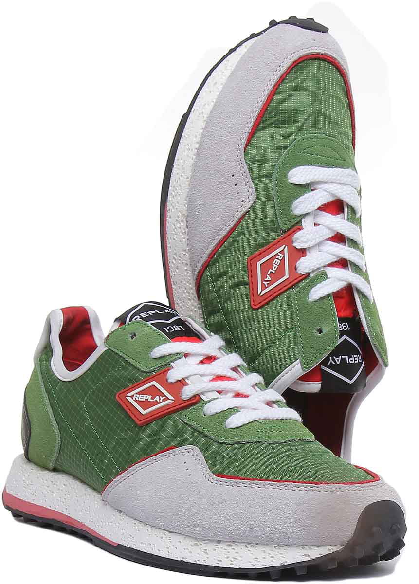 Men's Replay FIELD Grass lace up leather sneakers with three tone