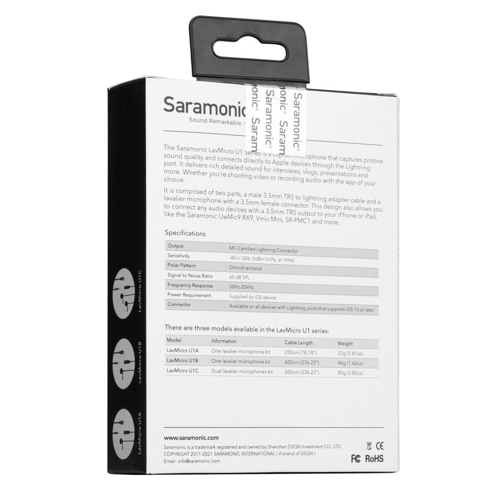 Saramonic LavMicro U1A Omnidirectional Clip-On Lavalier Microphone with Lightning Connector for iOS Devices
