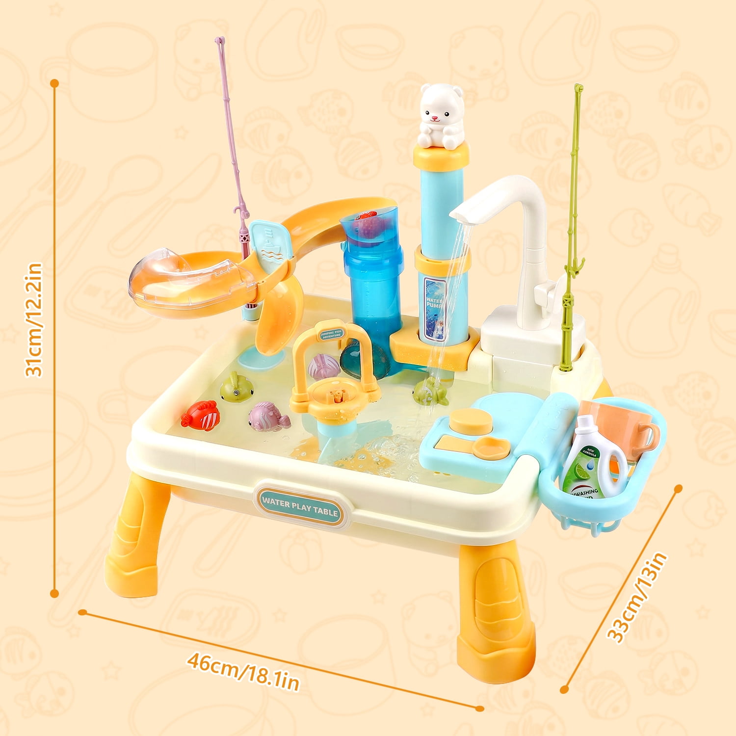 Water Table, Kids Water and Sand Activity Sensory Playset, Summer Outdoor Toys