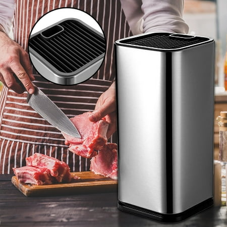 

loopsun Stainless Steel Knife Holder Large Capacity Square Knife Square Knives with 14 Compartments and D^rain Design-Must-Have