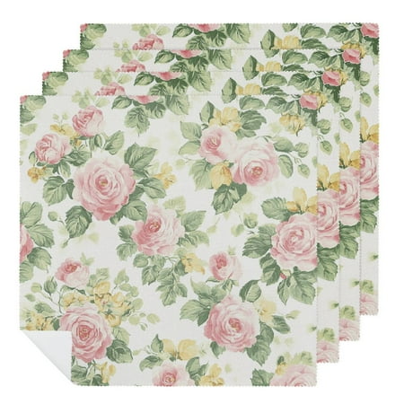 

QKZF Cloth Napkin Pink Rose Flower Floral Cloth Napkin Washable Reusable Polyester Table Napkins for Family Dinner Party Holiday 6 PCS